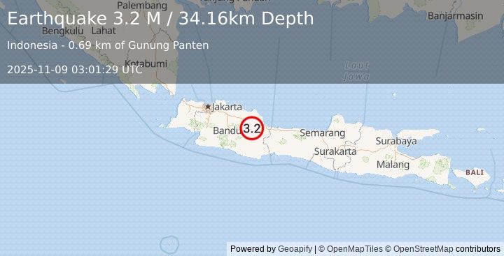 Earthquake Java, Indonesia (3.1 M) (2025-11-09 03:01:31 UTC)