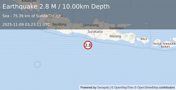Earthquake South of Java, Indonesia (3.0 M) (2025-11-09 03:23:03 UTC)