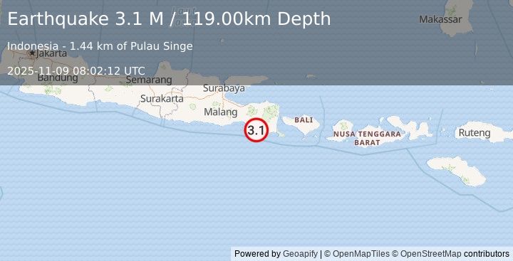 Earthquake Java, Indonesia (3.1 M) (2025-11-09 08:02:14 UTC)