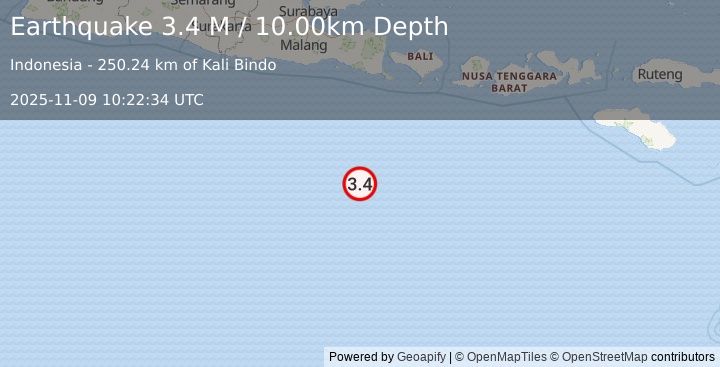 Earthquake South of Java, Indonesia (3.7 M) (2025-11-09 10:22:35 UTC)