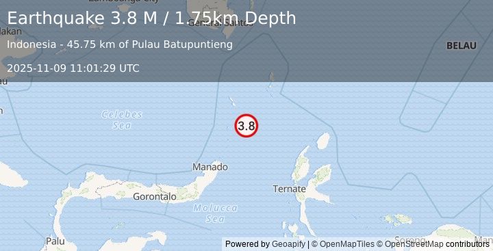 Earthquake Talaud Islands, Indonesia (3.8 M) (2025-11-09 11:01:29 UTC)