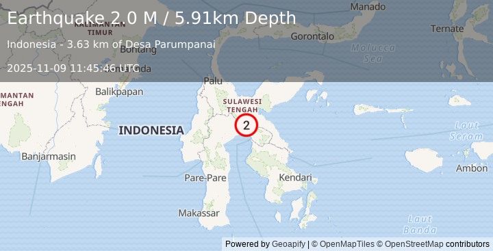 Earthquake Sulawesi, Indonesia (2.0 M) (2025-11-09 11:45:48 UTC)