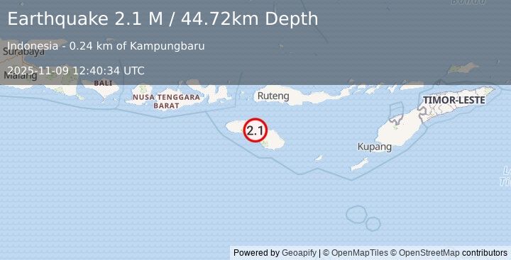 Earthquake Sumba Region, Indonesia (2.1 M) (2025-11-09 12:40:34 UTC)