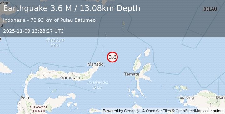 Earthquake Northern Molucca Sea (3.7 M) (2025-11-09 13:28:27 UTC)