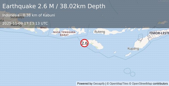 Earthquake Sumba Region, Indonesia (2.6 M) (2025-11-09 17:13:13 UTC)