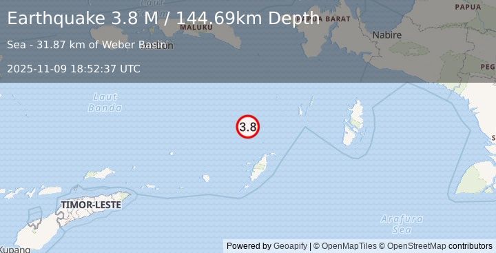 Earthquake Tanimbar Islands Region, Indonesia (4.2 M) (2025-11-09 18:52:36 UTC)
