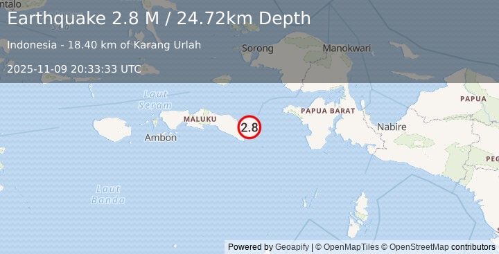 Earthquake West Papua Region, Indonesia (3.2 M) (2025-11-09 20:33:35 UTC)