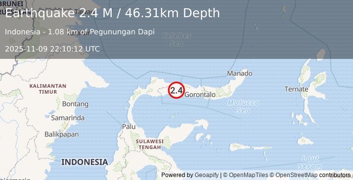 Earthquake Minahassa Peninsula, Sulawesi (2.1 M) (2025-11-09 22:10:12 UTC)