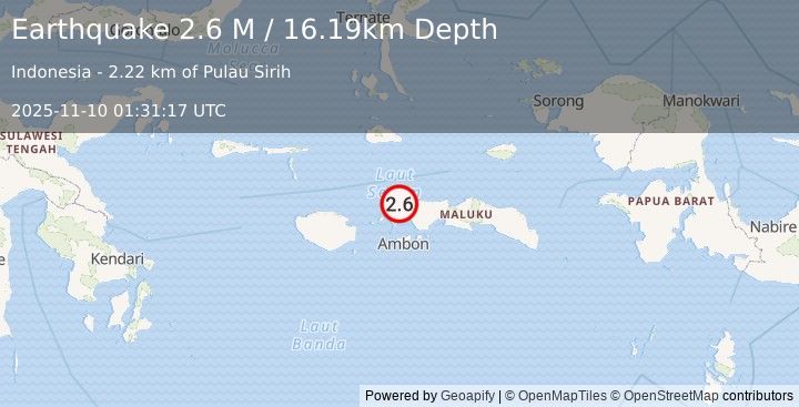 Earthquake Ceram Sea (2.6 M) (2025-11-10 01:31:17 UTC)