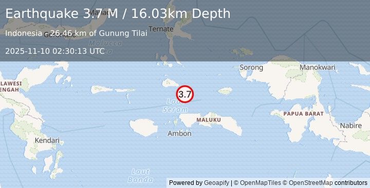 Earthquake Ceram Sea (3.7 M) (2025-11-10 02:30:12 UTC)