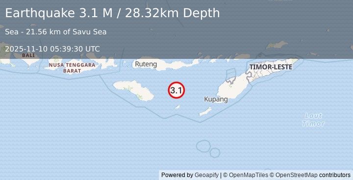 Earthquake Savu Sea (3.1 M) (2025-11-10 05:39:29 UTC)