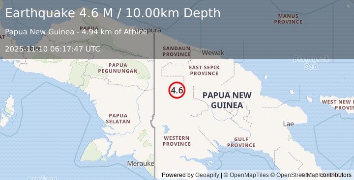 Earthquake New Guinea, Papua New Guinea (4.6 M) (2025-11-10 06:17:47 UTC)