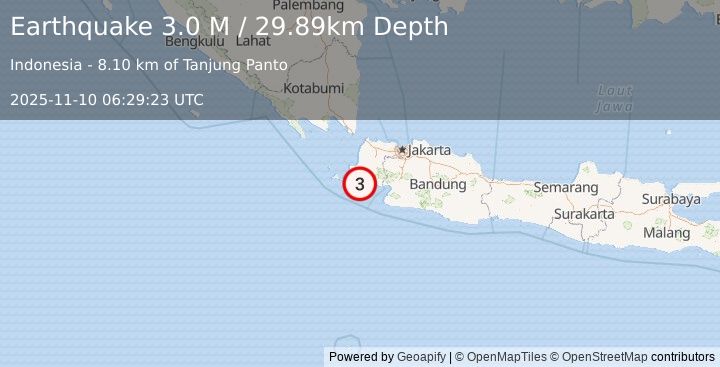 Earthquake Sunda Strait, Indonesia (3.0 M) (2025-11-10 06:29:23 UTC)