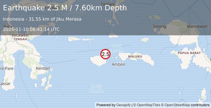 Earthquake Ceram Sea (2.5 M) (2025-11-10 06:41:14 UTC)