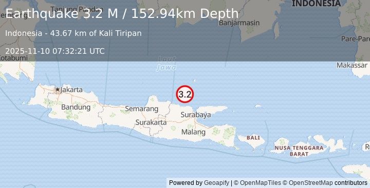Earthquake Java, Indonesia (3.2 M) (2025-11-10 07:32:21 UTC)