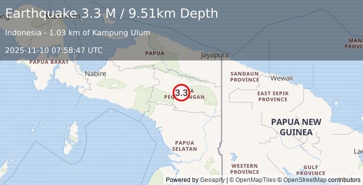 Earthquake West Papua, Indonesia (3.3 M) (2025-11-10 07:58:47 UTC)