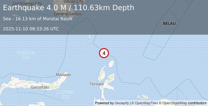 Earthquake Talaud Islands, Indonesia (4.0 M) (2025-11-10 08:33:25 UTC)