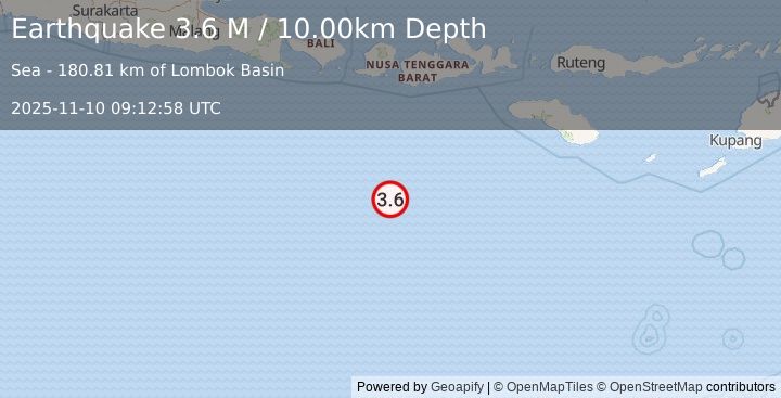 Earthquake South of Sumbawa, Indonesia (3.6 M) (2025-11-10 09:12:58 UTC)