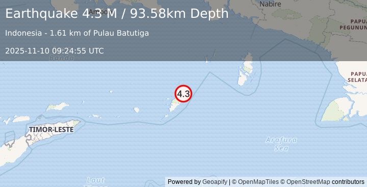 Earthquake Tanimbar Islands Region, Indonesia (4.3 M) (2025-11-10 09:24:57 UTC)