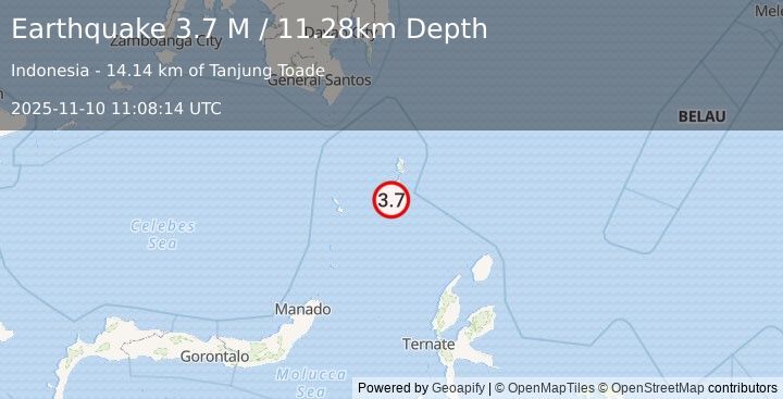 Earthquake Talaud Islands, Indonesia (3.7 M) (2025-11-10 11:08:14 UTC)