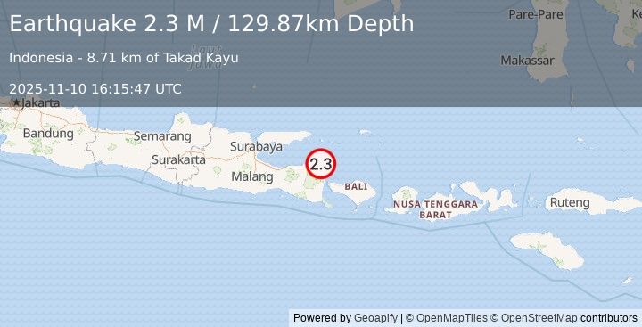 Earthquake Bali Sea (2.3 M) (2025-11-10 16:15:47 UTC)