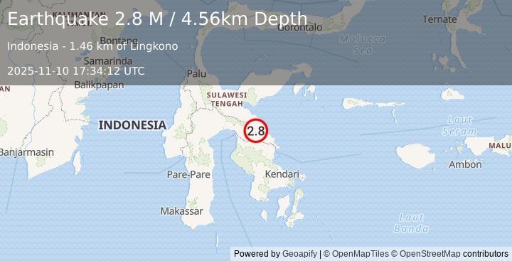 Earthquake Sulawesi, Indonesia (2.8 M) (2025-11-10 17:34:12 UTC)