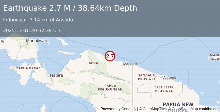 Earthquake Near North Coast of West Papua (2.7 M) (2025-11-10 20:32:39 UTC)