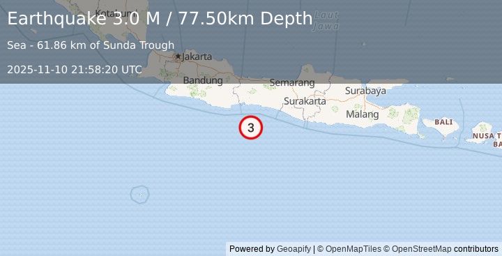 Earthquake Java, Indonesia (3.0 M) (2025-11-10 21:58:20 UTC)