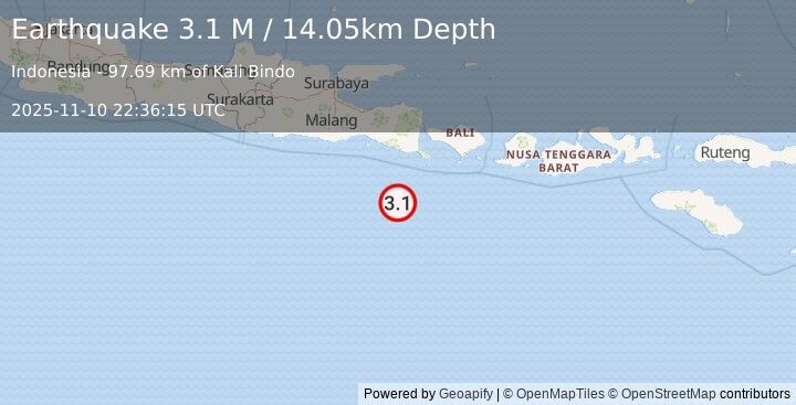 Earthquake South of Java, Indonesia (3.0 M) (2025-11-10 22:36:16 UTC)