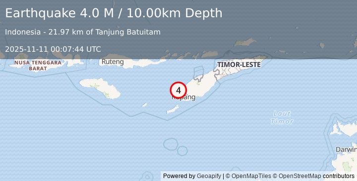 Earthquake Timor Region (3.9 M) (2025-11-11 00:07:43 UTC)