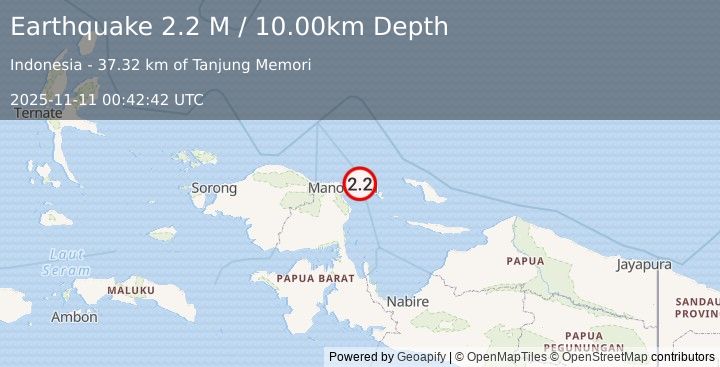 Earthquake West Papua Region, Indonesia (2.2 M) (2025-11-11 00:42:42 UTC)