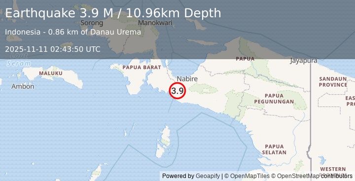 Earthquake West Papua Region, Indonesia (3.9 M) (2025-11-11 02:43:52 UTC)