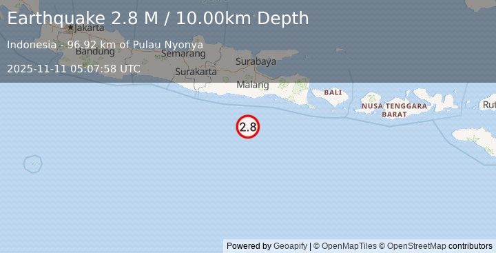 Earthquake South of Java, Indonesia (2.8 M) (2025-11-11 05:07:58 UTC)