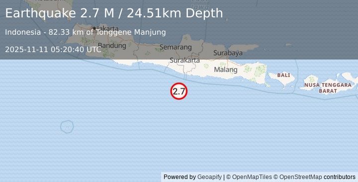Earthquake South of Java, Indonesia (2.9 M) (2025-11-11 05:20:39 UTC)