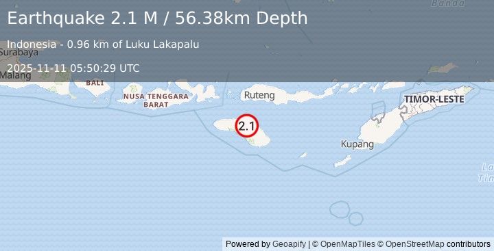 Earthquake Sumba Region, Indonesia (2.1 M) (2025-11-11 05:50:29 UTC)