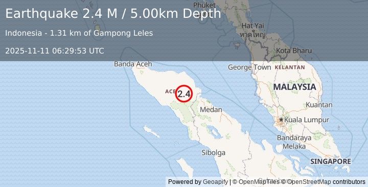 Earthquake Northern Sumatra, Indonesia (2.6 M) (2025-11-11 06:29:51 UTC)