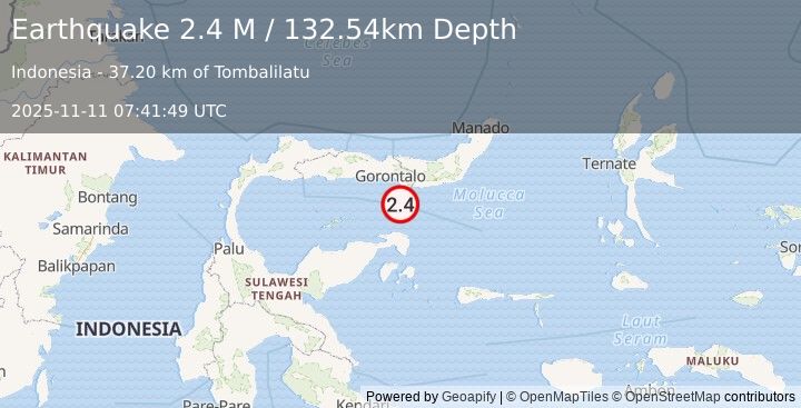 Earthquake Minahassa Peninsula, Sulawesi (2.4 M) (2025-11-11 07:41:49 UTC)