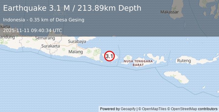 Earthquake Bali Region, Indonesia (3.1 M) (2025-11-11 09:40:34 UTC)