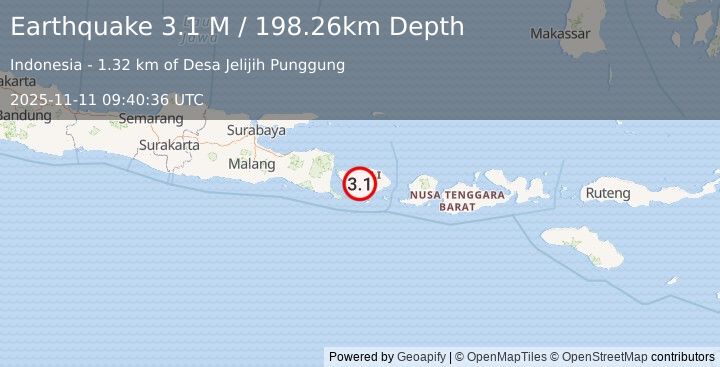 Earthquake South of Bali, Indonesia (3.1 M) (2025-11-11 09:40:36 UTC)