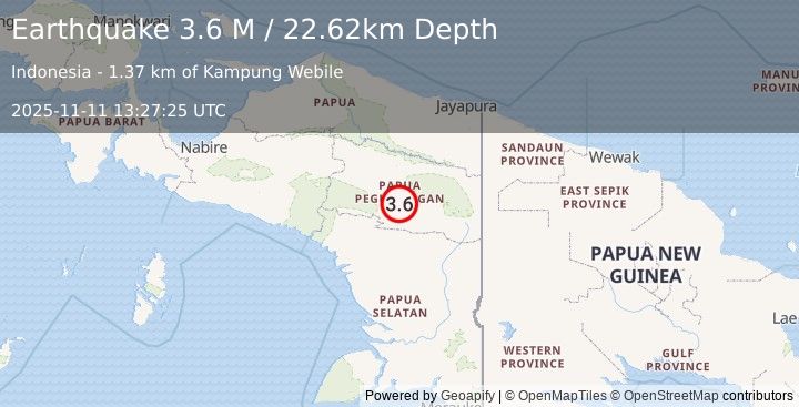 Earthquake West Papua, Indonesia (3.6 M) (2025-11-11 13:27:24 UTC)