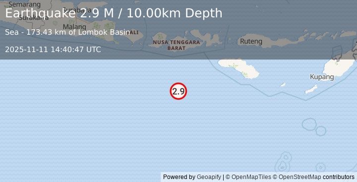 Earthquake South of Sumbawa, Indonesia (2.9 M) (2025-11-11 14:40:47 UTC)