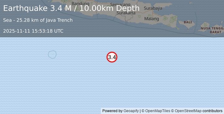 Earthquake South of Java, Indonesia (3.4 M) (2025-11-11 15:53:23 UTC)