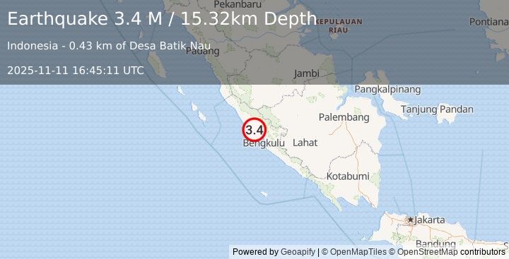 Earthquake Southern Sumatra, Indonesia (3.0 M) (2025-11-11 16:45:12 UTC)