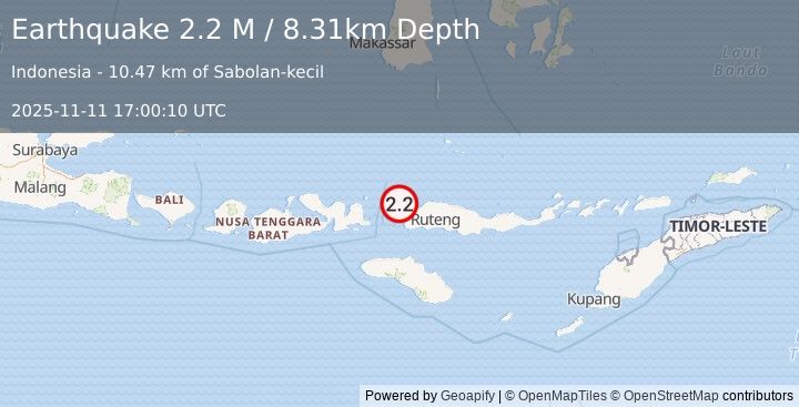 Earthquake Flores Region, Indonesia (2.3 M) (2025-11-11 17:00:08 UTC)