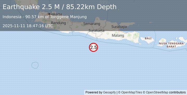 Earthquake South of Java, Indonesia (2.5 M) (2025-11-11 18:47:16 UTC)