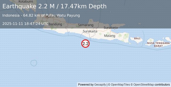 Earthquake Java, Indonesia (2.2 M) (2025-11-11 18:47:24 UTC)