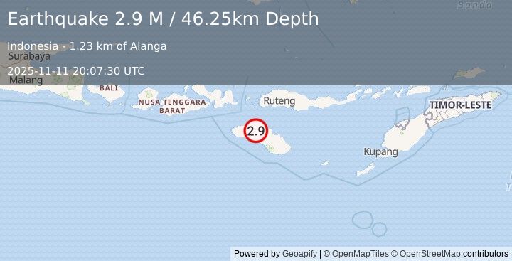 Earthquake Sumba Region, Indonesia (2.9 M) (2025-11-11 20:07:30 UTC)