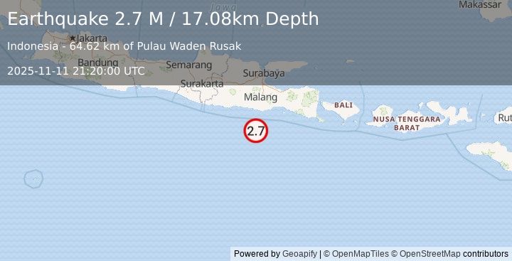 Earthquake South of Java, Indonesia (2.6 M) (2025-11-11 21:20:00 UTC)