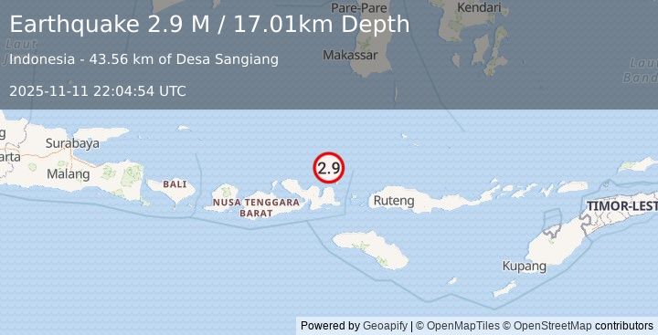 Earthquake Flores Sea (2.9 M) (2025-11-11 22:04:54 UTC)