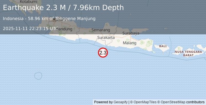 Earthquake Java, Indonesia (2.2 M) (2025-11-11 22:23:13 UTC)